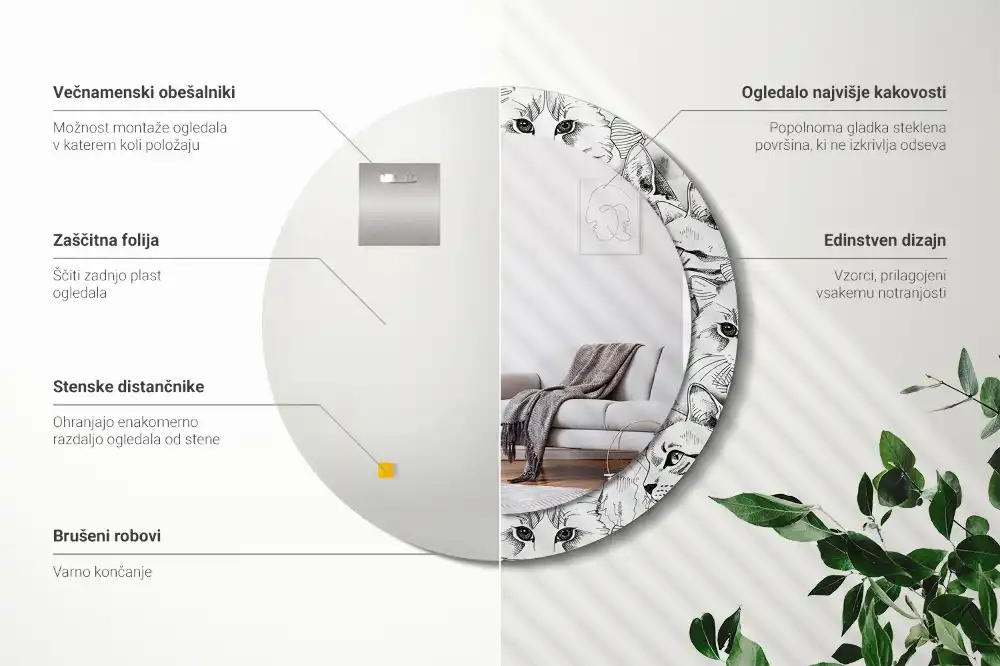 Miroir rond avec décoration chatons