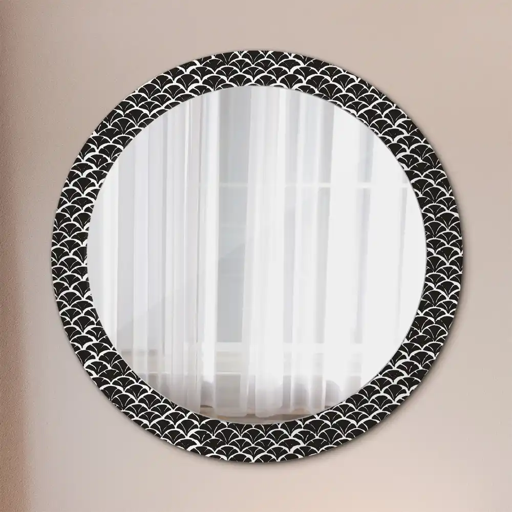Miroir rond cadre imprimé écailles asiatiques