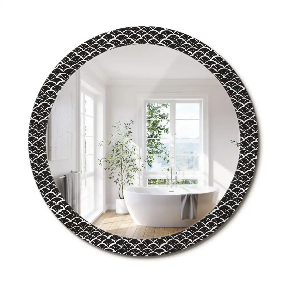 Miroir rond cadre imprimé écailles asiatiques