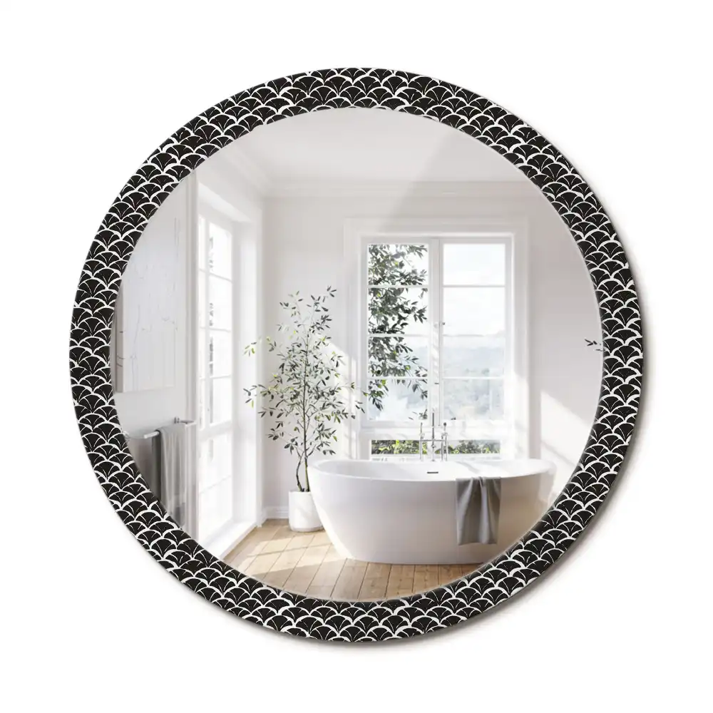 Miroir rond cadre imprimé écailles asiatiques