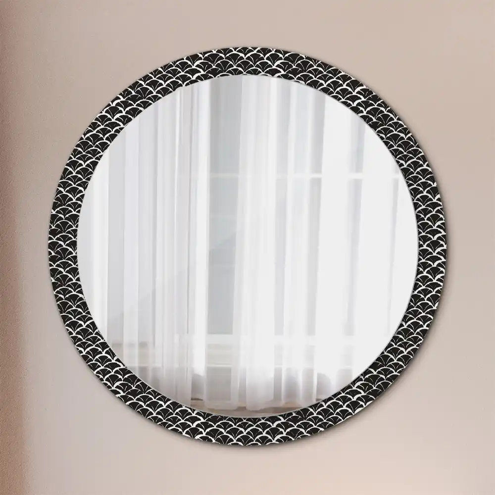 Miroir rond cadre imprimé écailles asiatiques