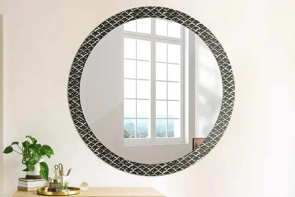 Miroir rond cadre imprimé écailles asiatiques