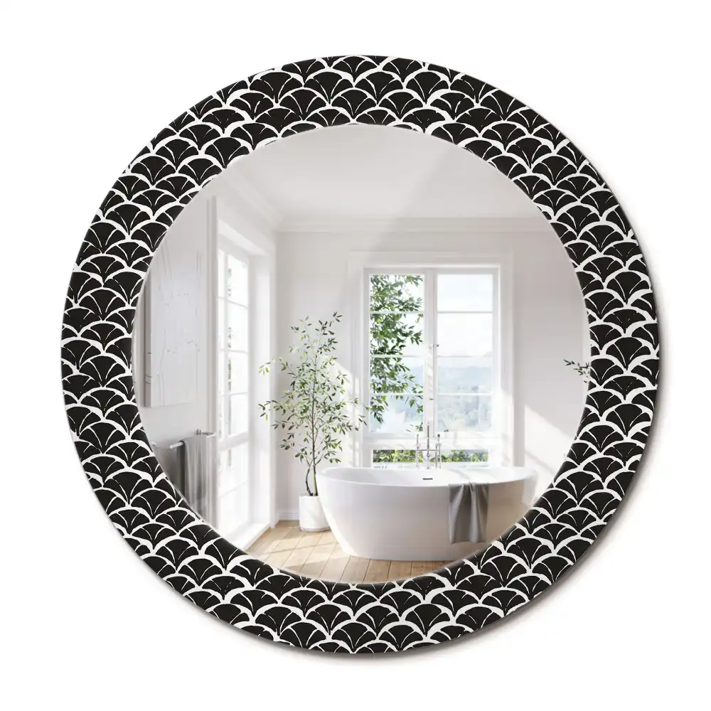 Miroir rond cadre imprimé écailles asiatiques