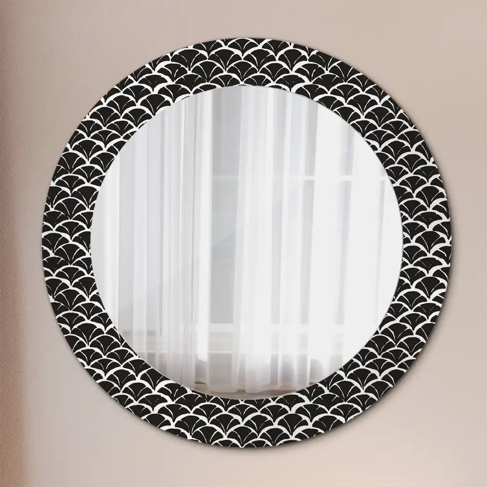 Miroir rond cadre imprimé écailles asiatiques