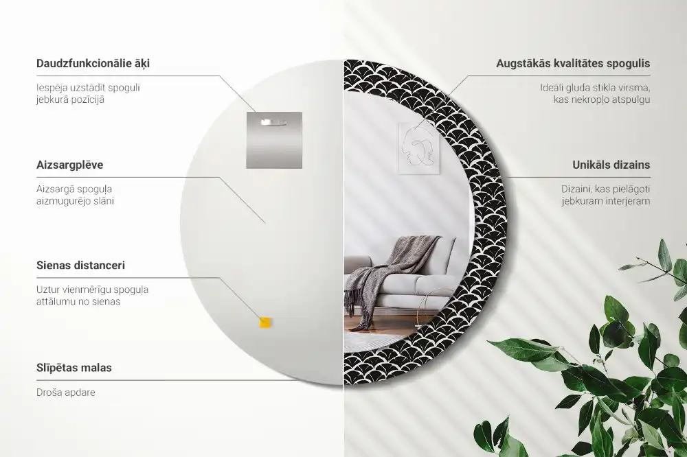 Miroir rond cadre imprimé écailles asiatiques