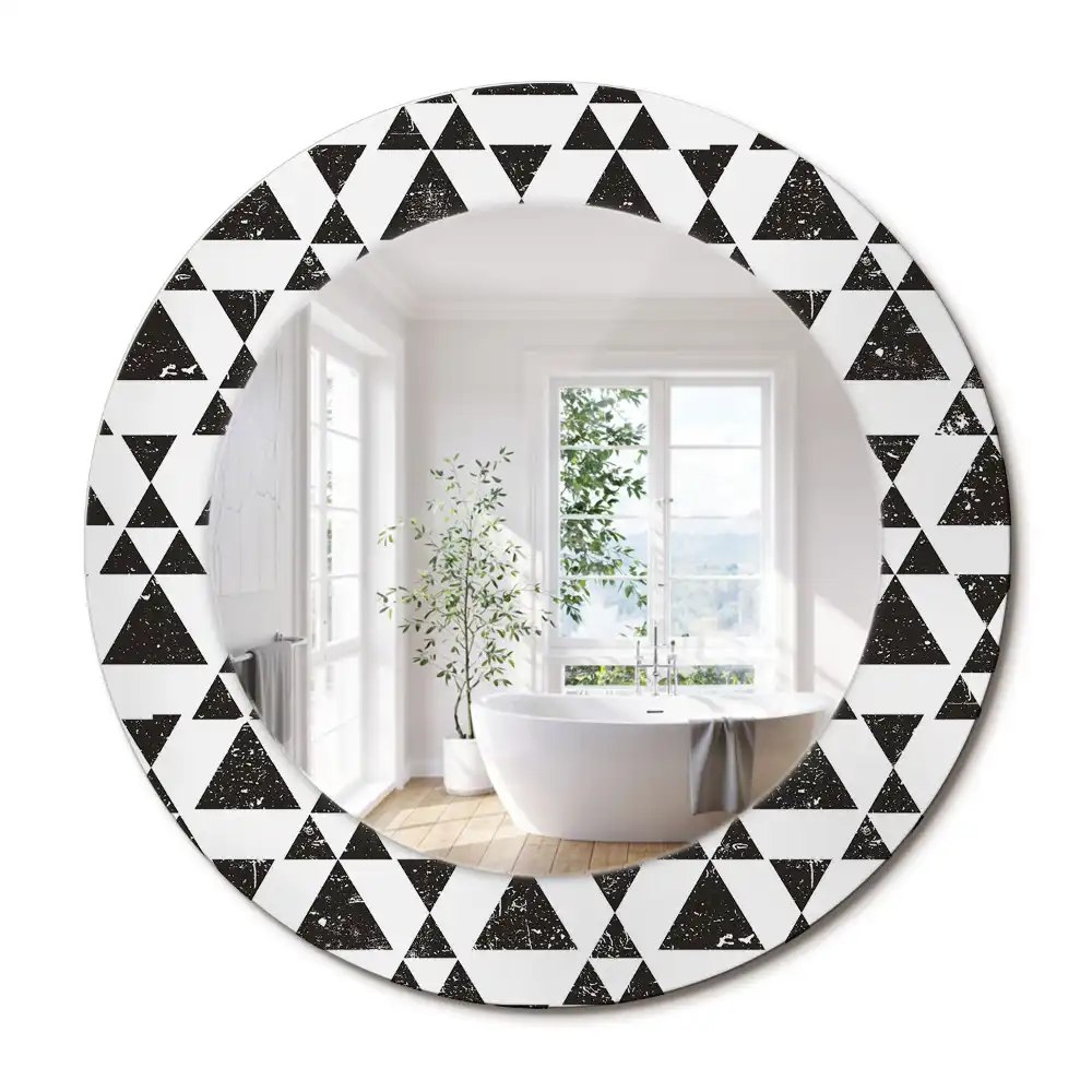 Miroir rond cadre imprimé géométrie triangulaire