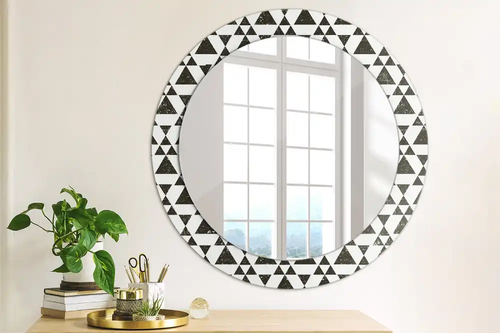 Miroir rond cadre imprimé géométrie triangulaire
