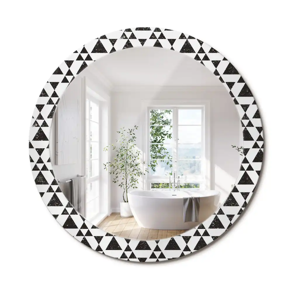 Miroir rond cadre imprimé géométrie triangulaire