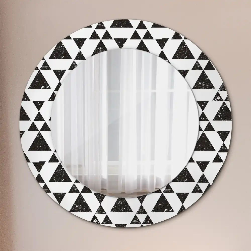 Miroir rond cadre imprimé géométrie triangulaire