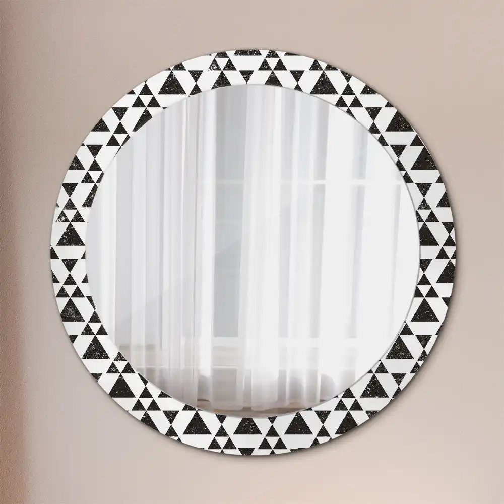 Miroir rond cadre imprimé géométrie triangulaire