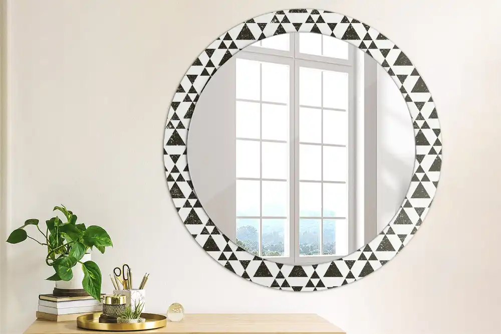 Miroir rond cadre imprimé géométrie triangulaire