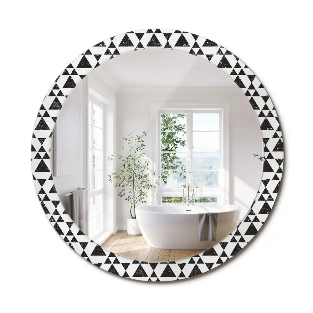 Miroir rond cadre imprimé géométrie triangulaire