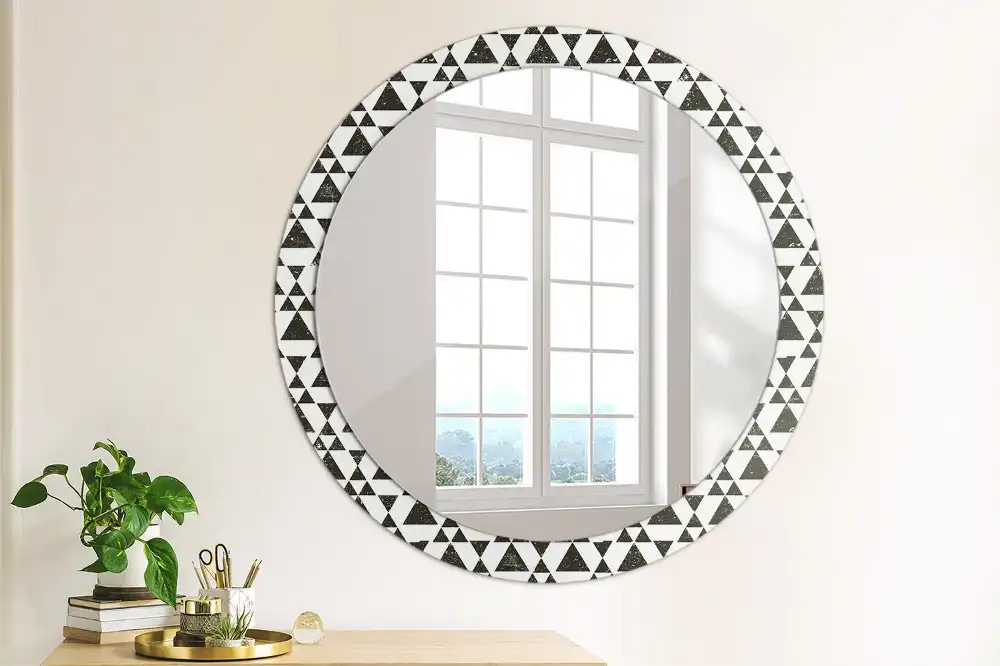 Miroir rond cadre imprimé géométrie triangulaire