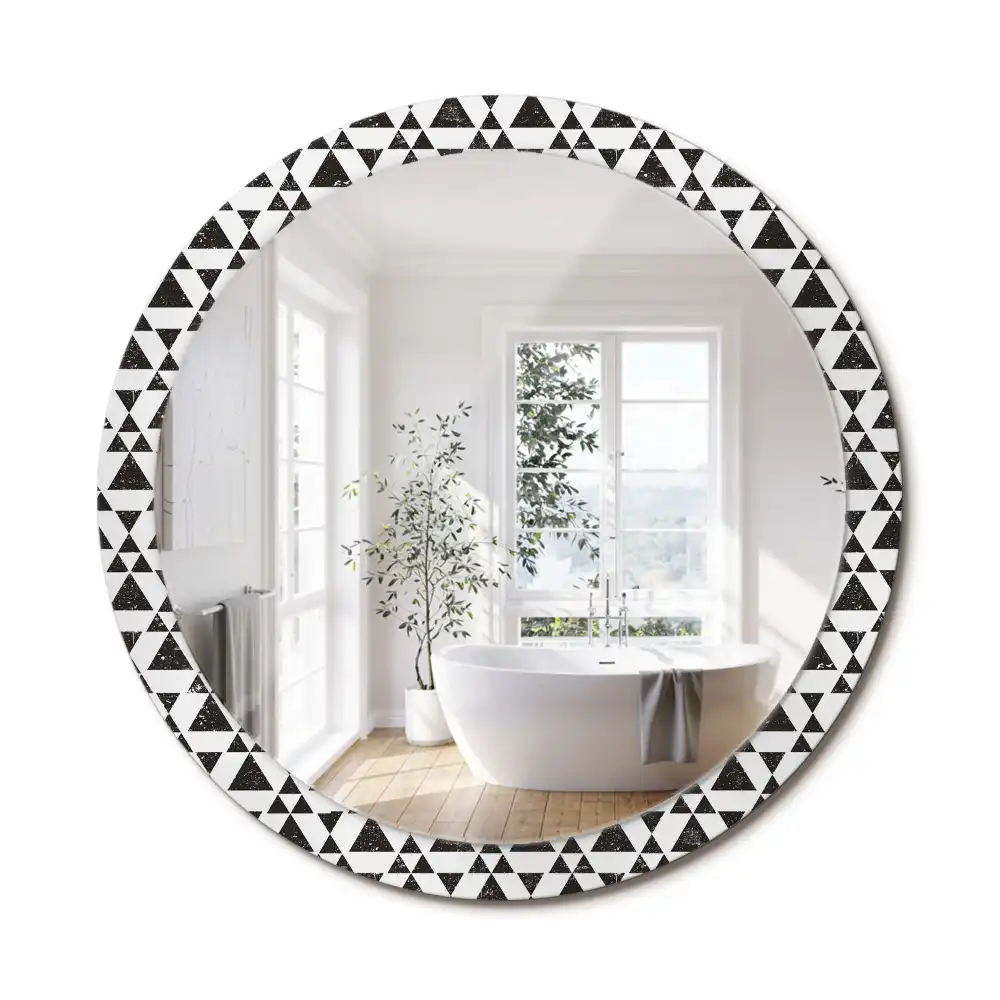 Miroir rond cadre imprimé géométrie triangulaire