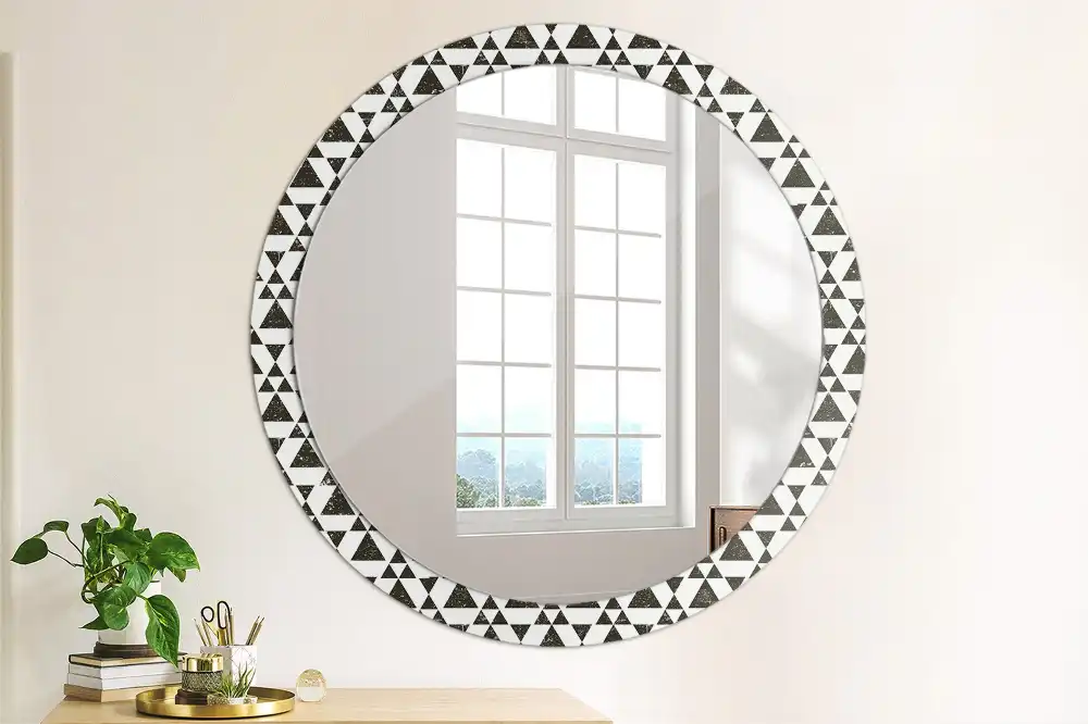 Miroir rond cadre imprimé géométrie triangulaire