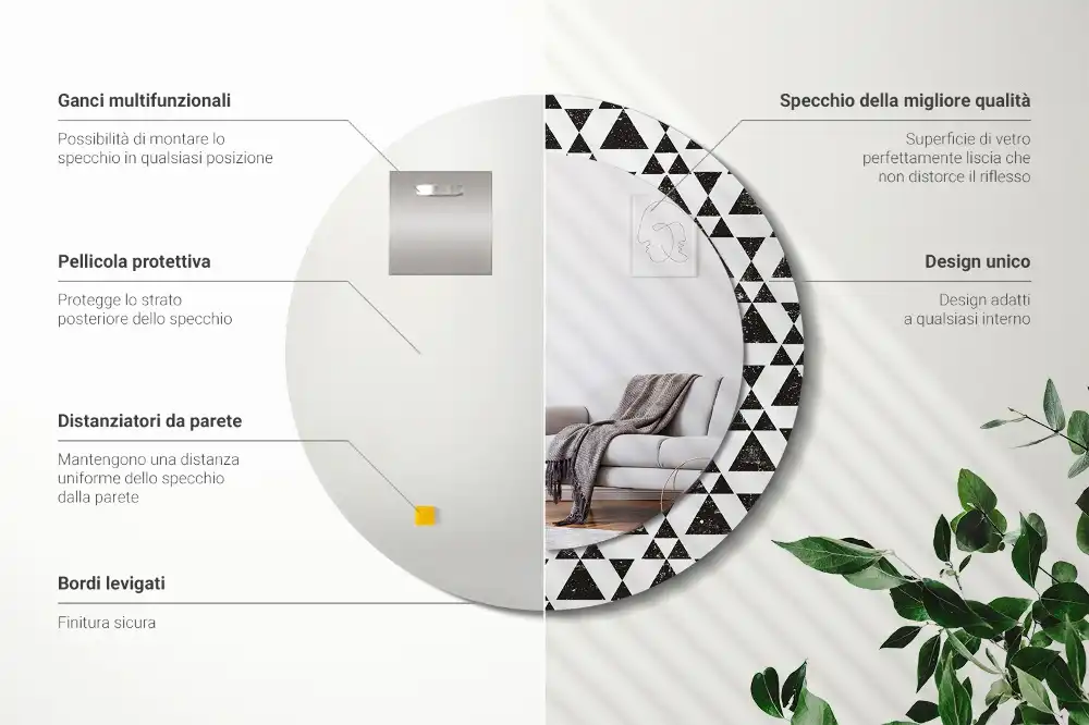 Miroir rond cadre imprimé géométrie triangulaire