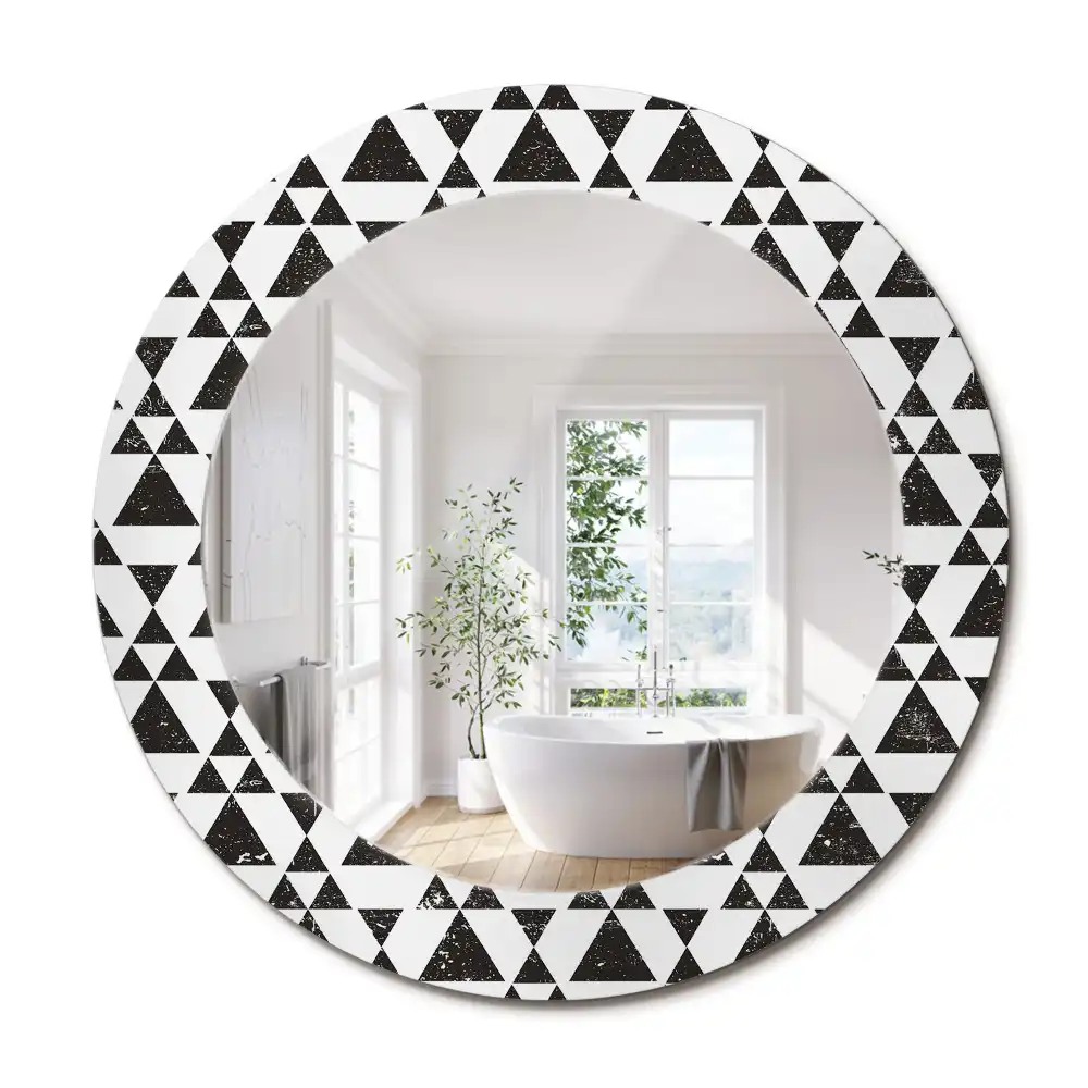 Miroir rond cadre imprimé géométrie triangulaire