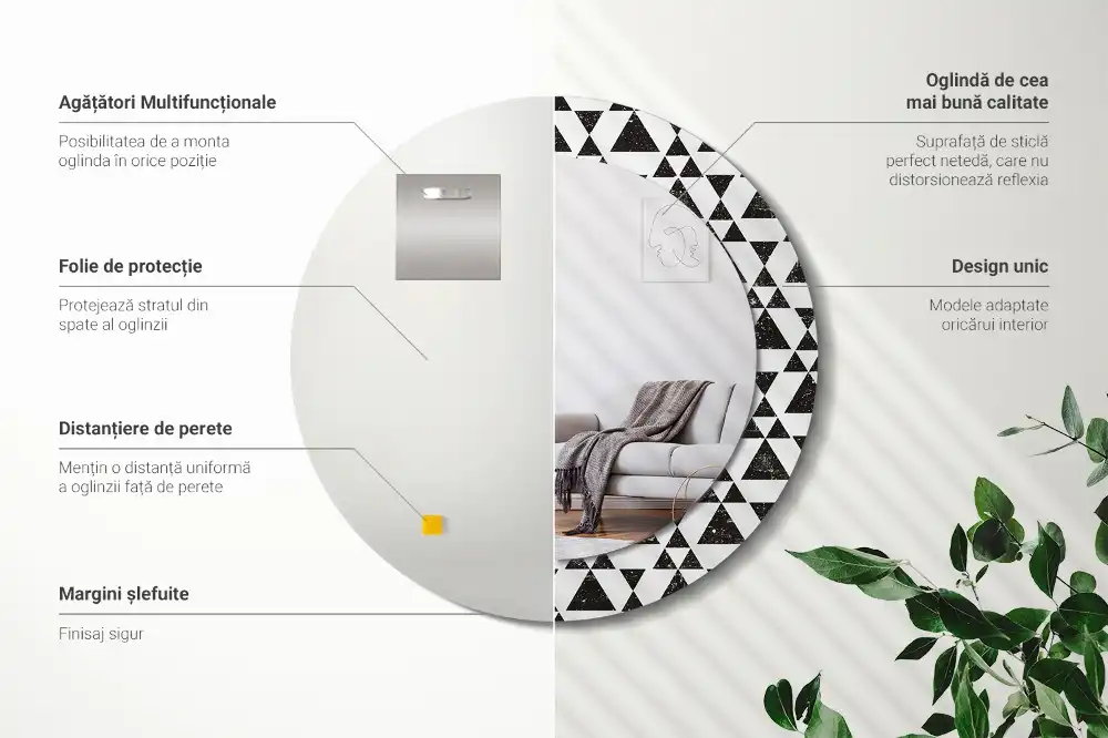 Miroir rond cadre imprimé géométrie triangulaire