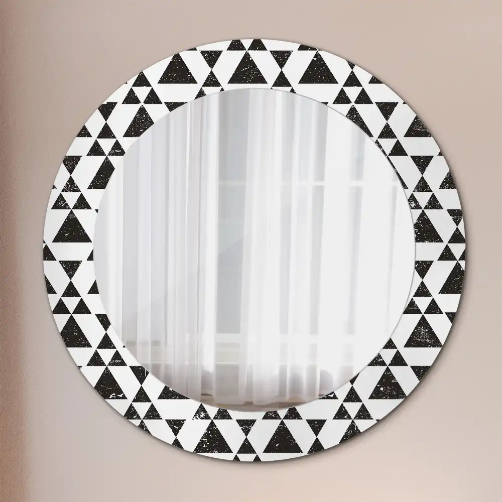 Miroir rond cadre imprimé géométrie triangulaire