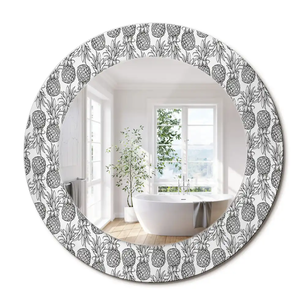 Miroir rond cadre avec impression ananas