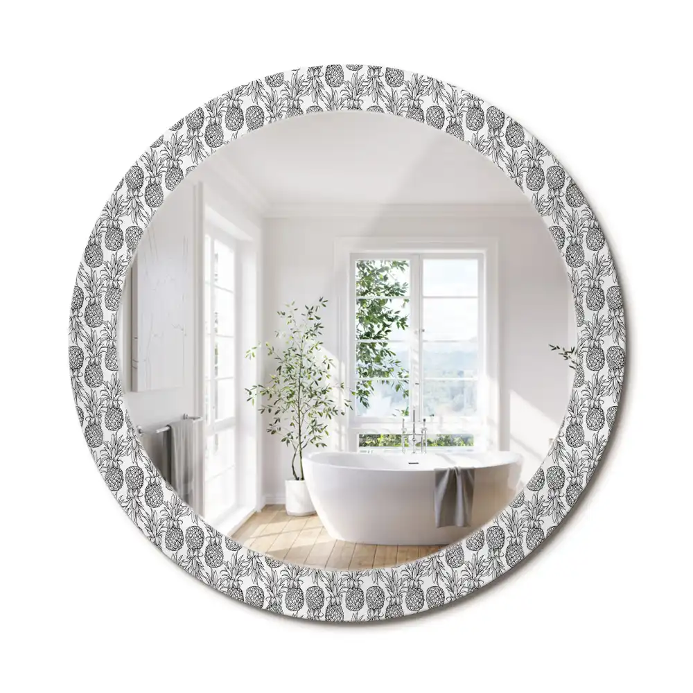 Miroir rond cadre avec impression ananas