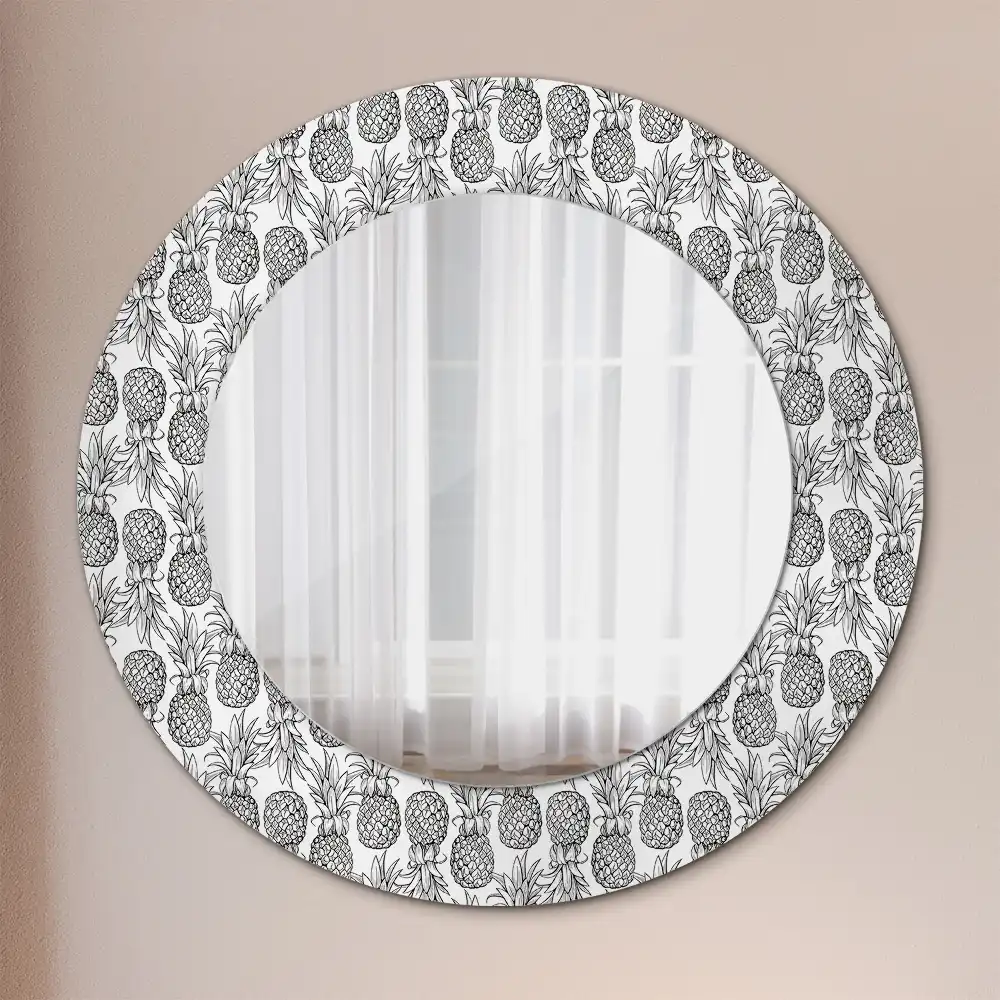 Miroir rond cadre avec impression ananas