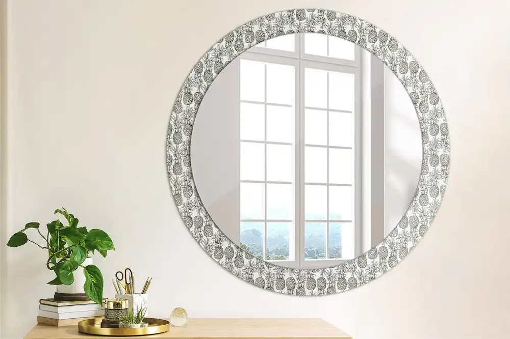 Miroir rond cadre avec impression ananas