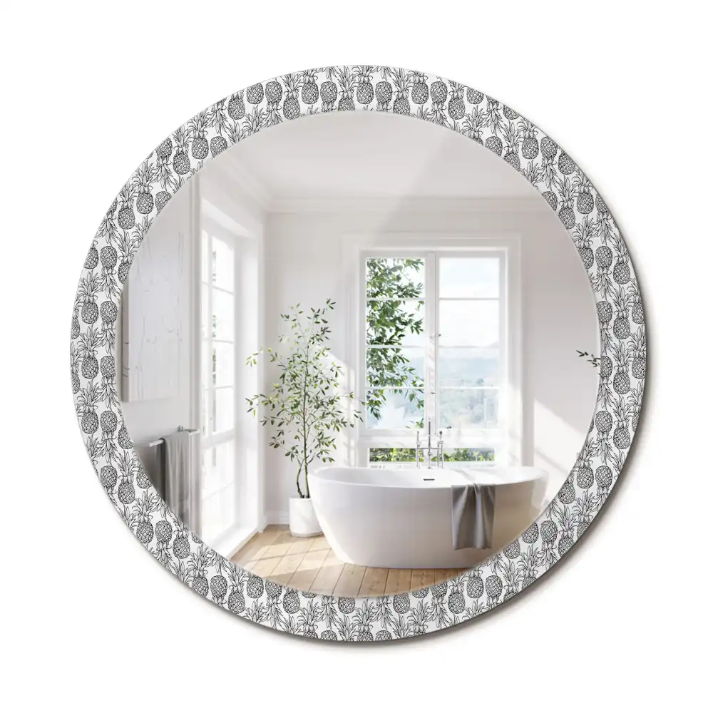 Miroir rond cadre avec impression ananas