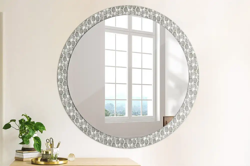 Miroir rond cadre avec impression ananas