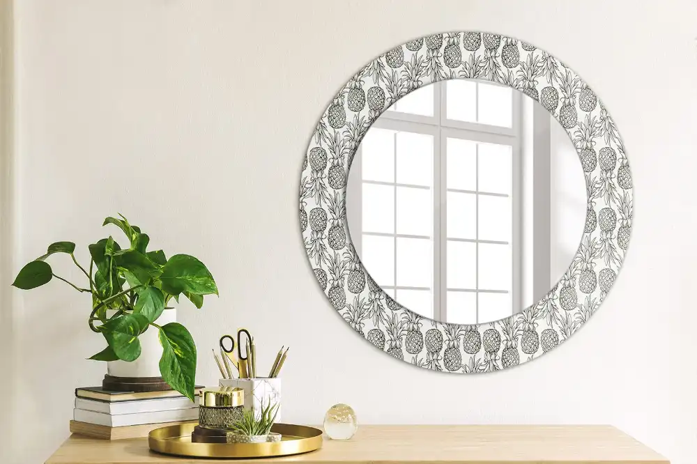 Miroir rond cadre avec impression ananas