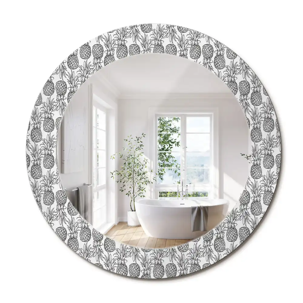 Miroir rond cadre avec impression ananas