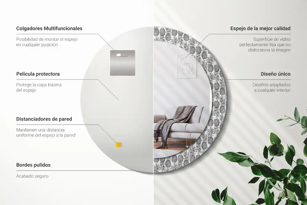 Miroir rond cadre avec impression ananas