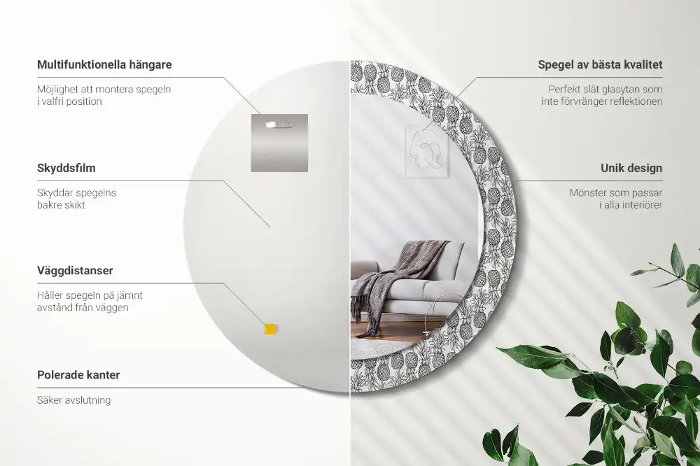 Miroir rond cadre avec impression ananas