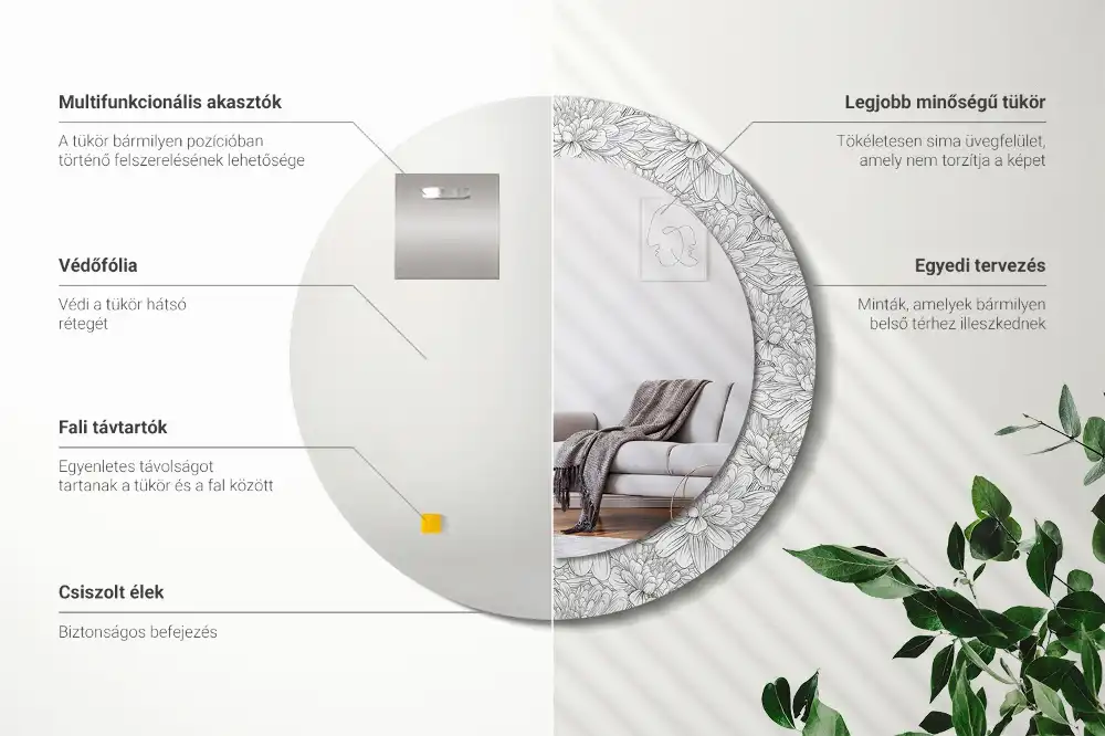 Miroir rond imprimé lotus