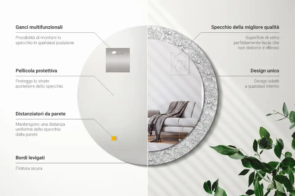 Miroir rond imprimé lotus