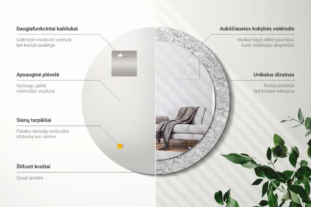 Miroir rond imprimé lotus