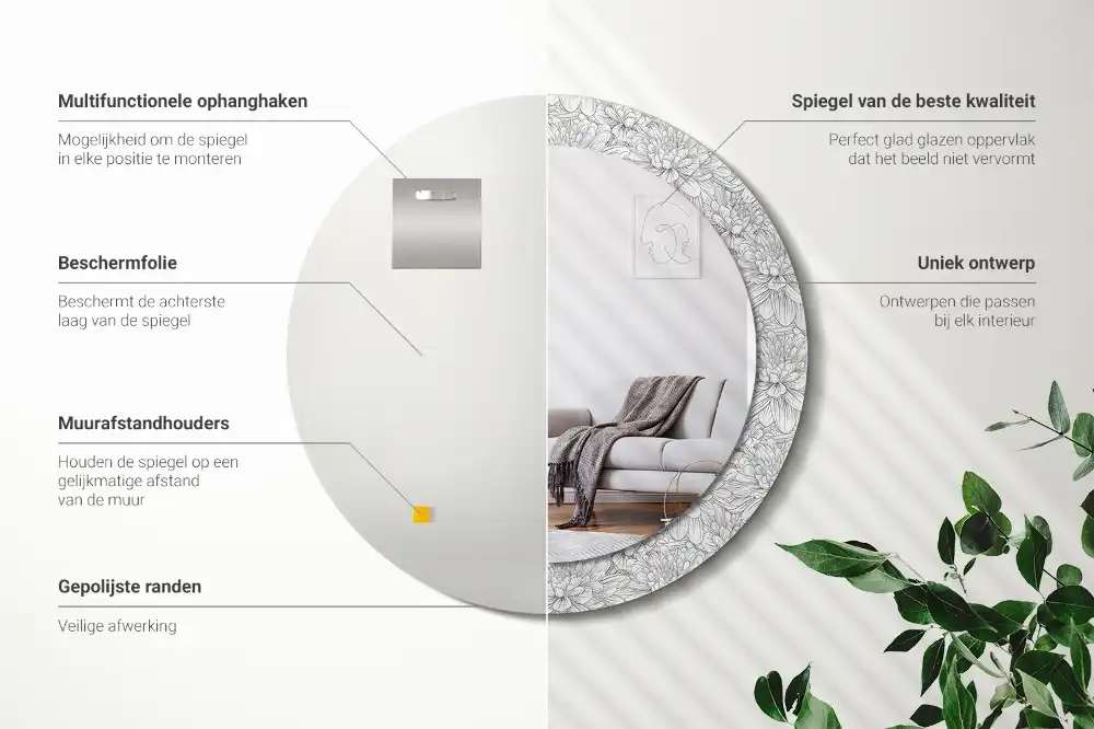 Miroir rond imprimé lotus