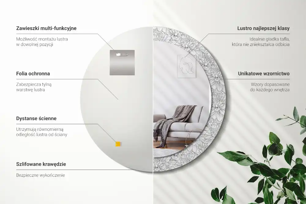 Miroir rond imprimé lotus