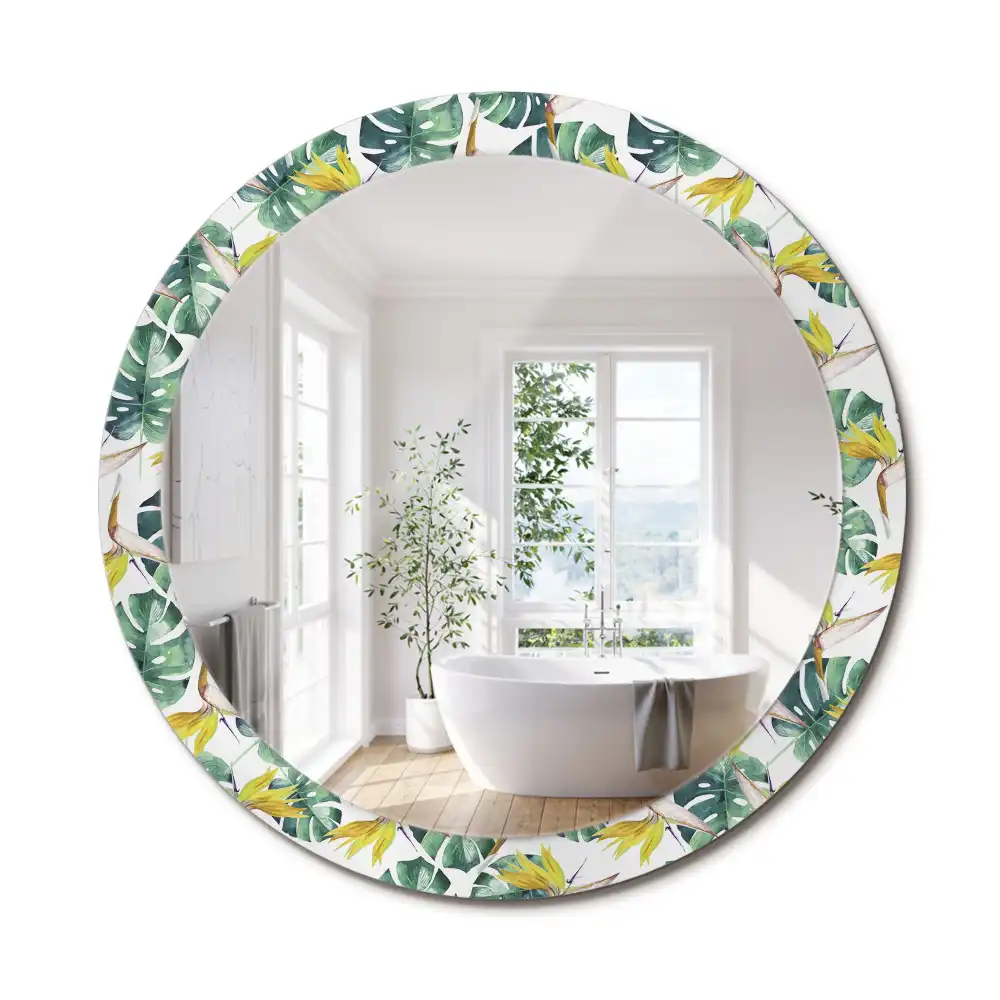 Miroir rond cadre imprimé feuilles tropicales