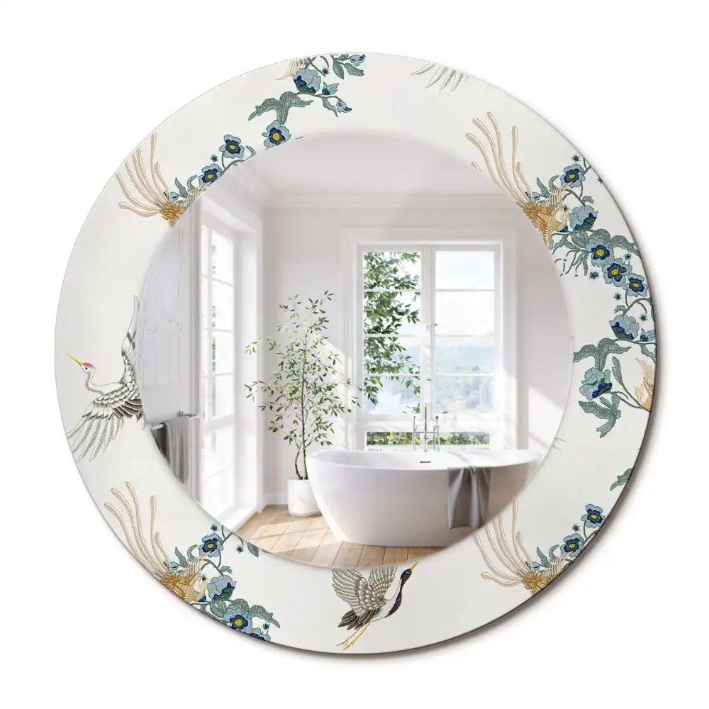 Miroir rond avec décoration oiseaux de style chinois