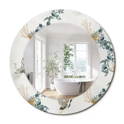 Miroir rond avec décoration oiseaux de style chinois