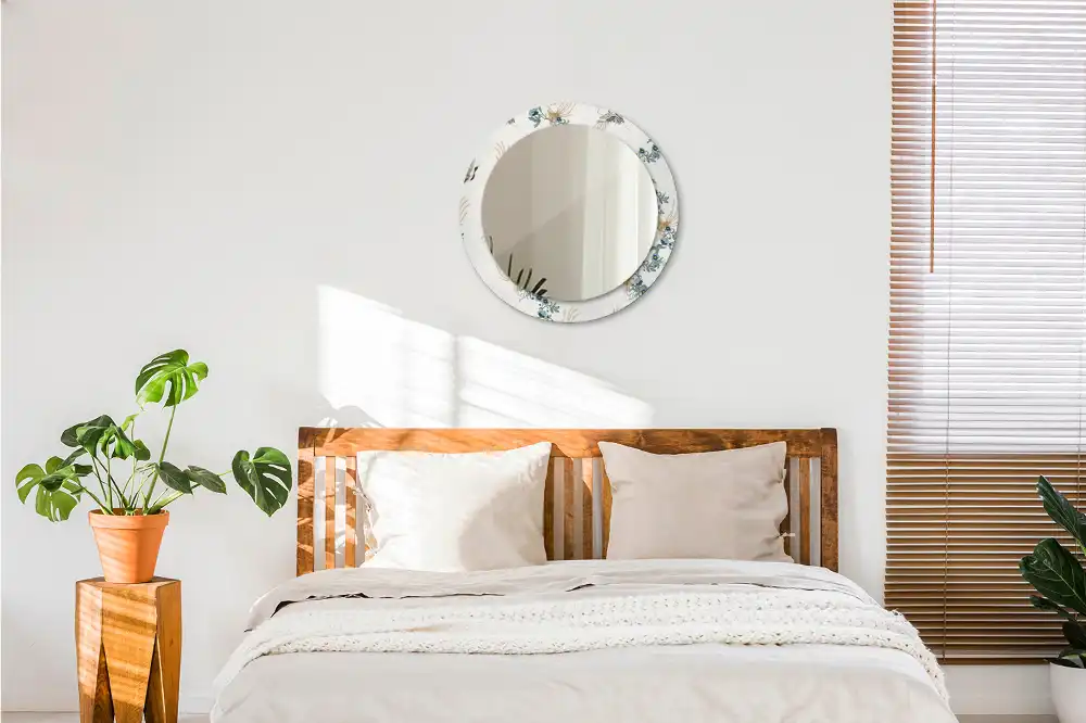 Miroir rond avec décoration oiseaux de style chinois