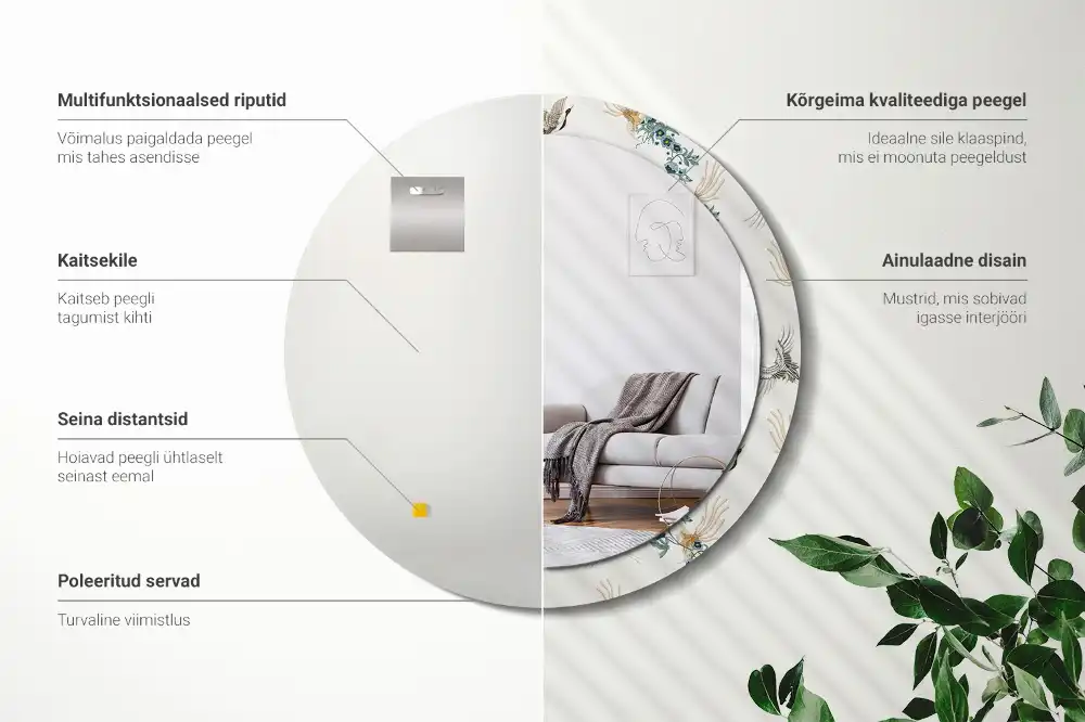 Miroir rond avec décoration oiseaux de style chinois