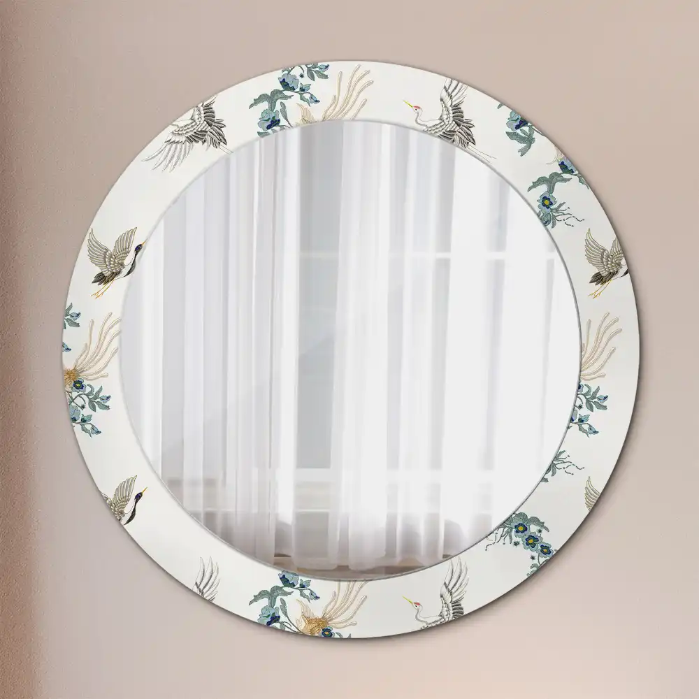 Miroir rond avec décoration oiseaux de style chinois
