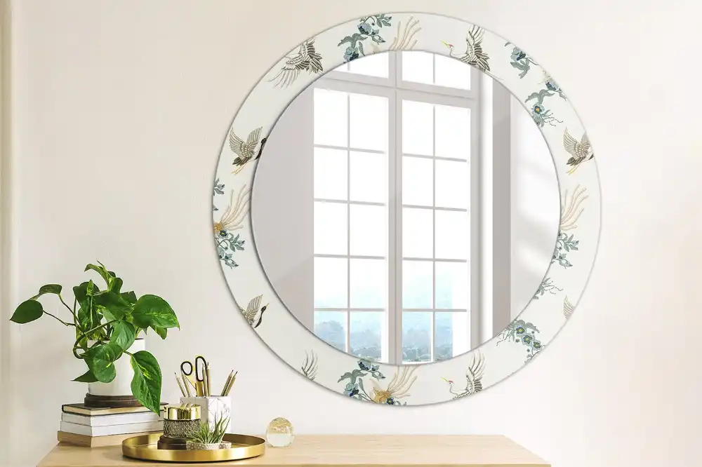 Miroir rond avec décoration oiseaux de style chinois