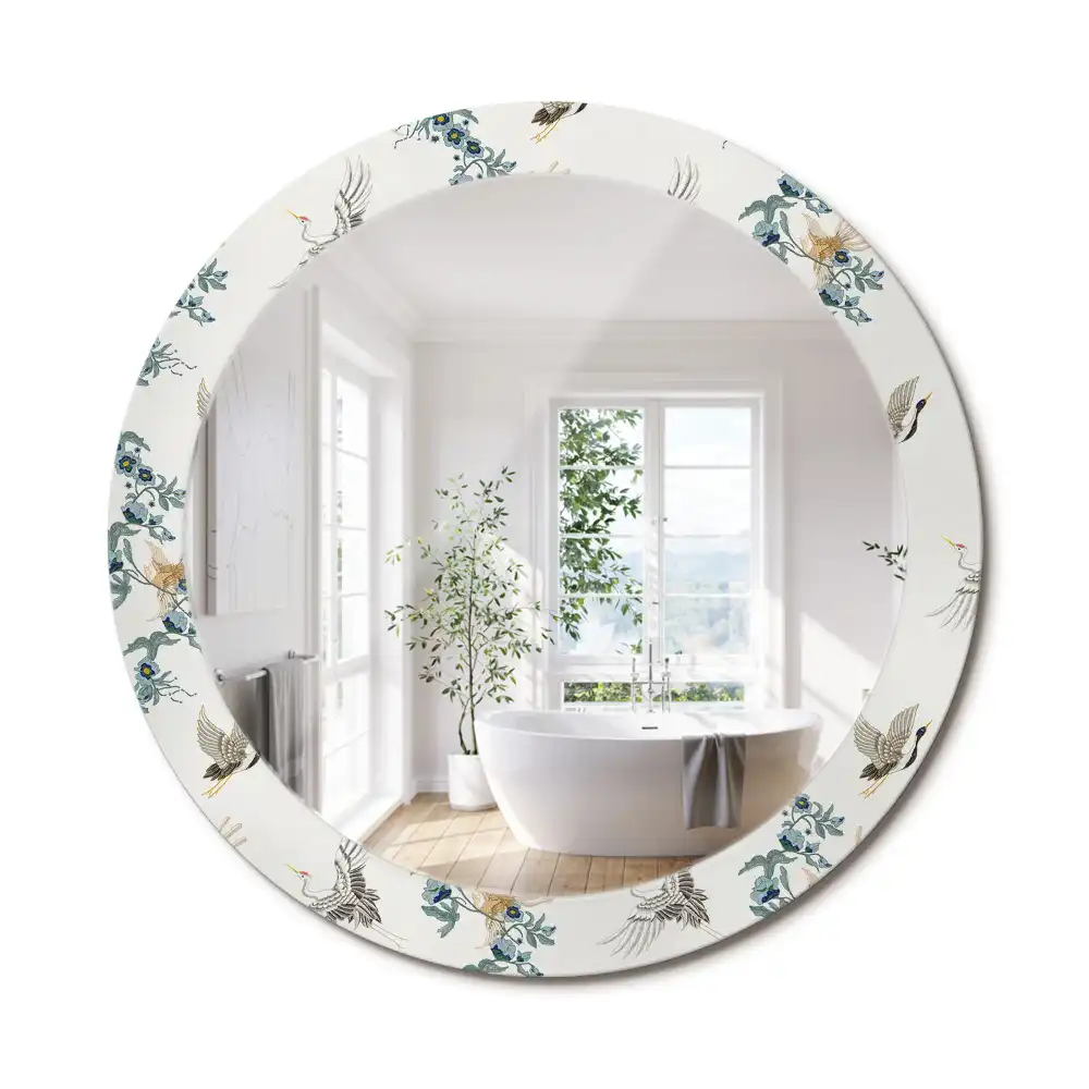 Miroir rond avec décoration oiseaux de style chinois