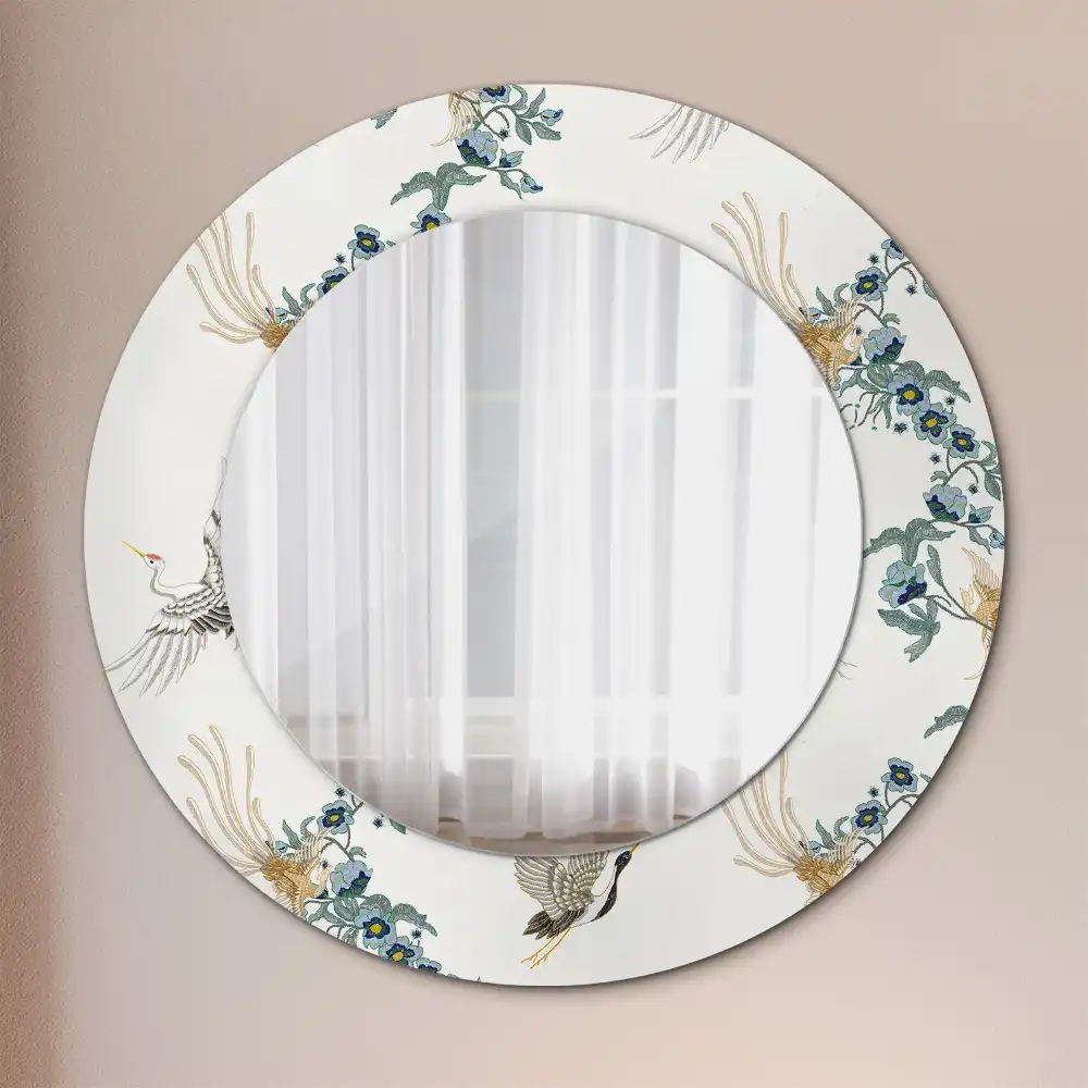 Miroir rond avec décoration oiseaux de style chinois