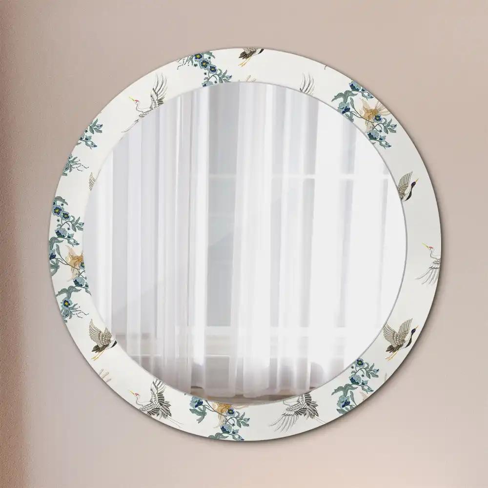 Miroir rond avec décoration oiseaux de style chinois