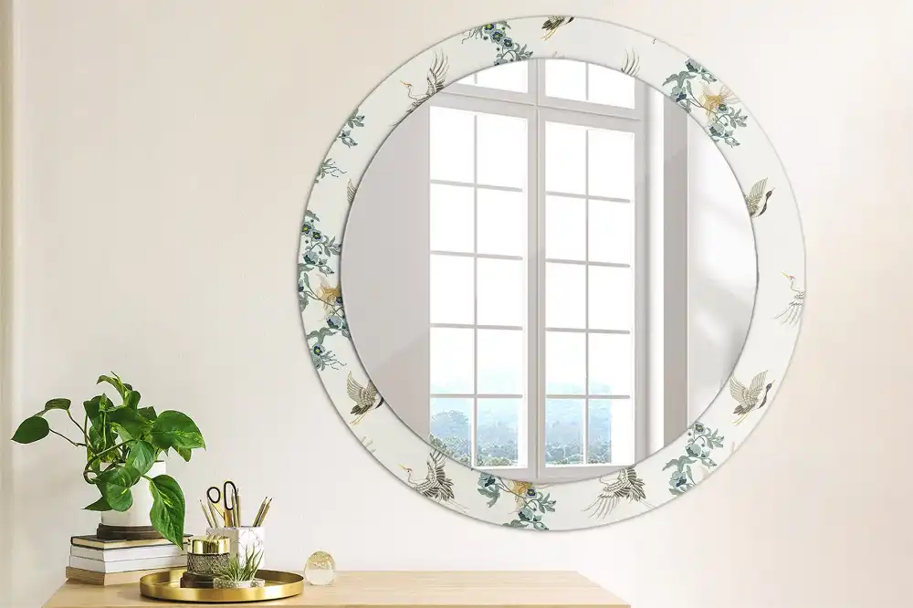 Miroir rond avec décoration oiseaux de style chinois