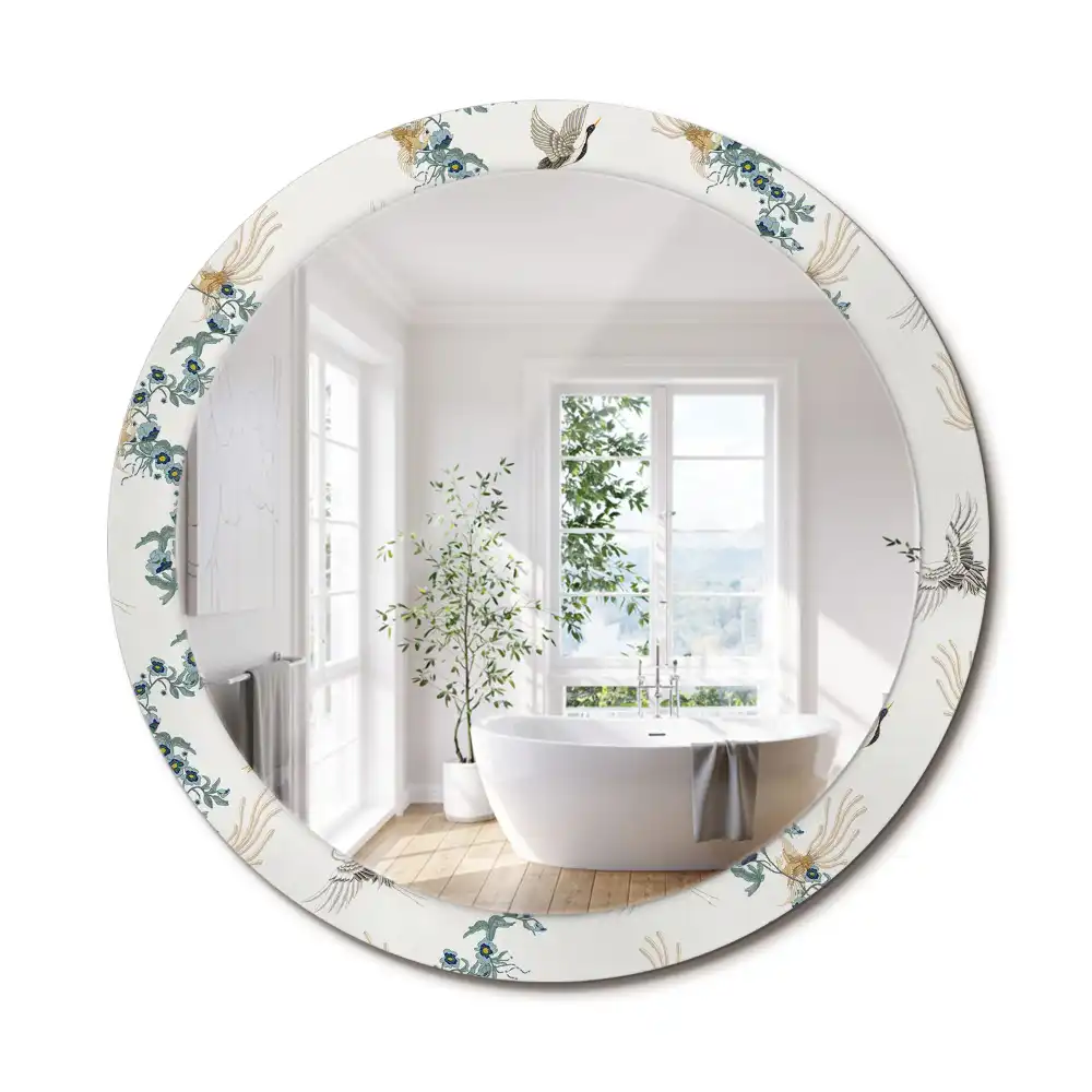 Miroir rond avec décoration oiseaux de style chinois